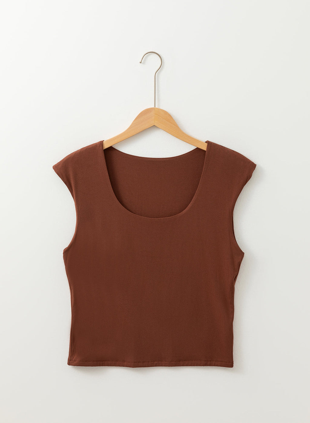Coffee Solid Color U Neck Slim Fit Tank Top