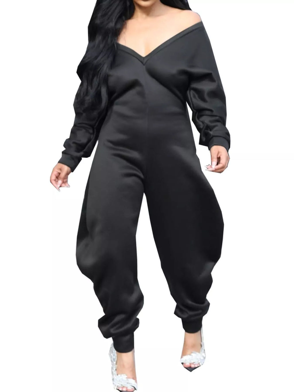 Off-Shoulder Long Sleeve Casual Jumpsuit