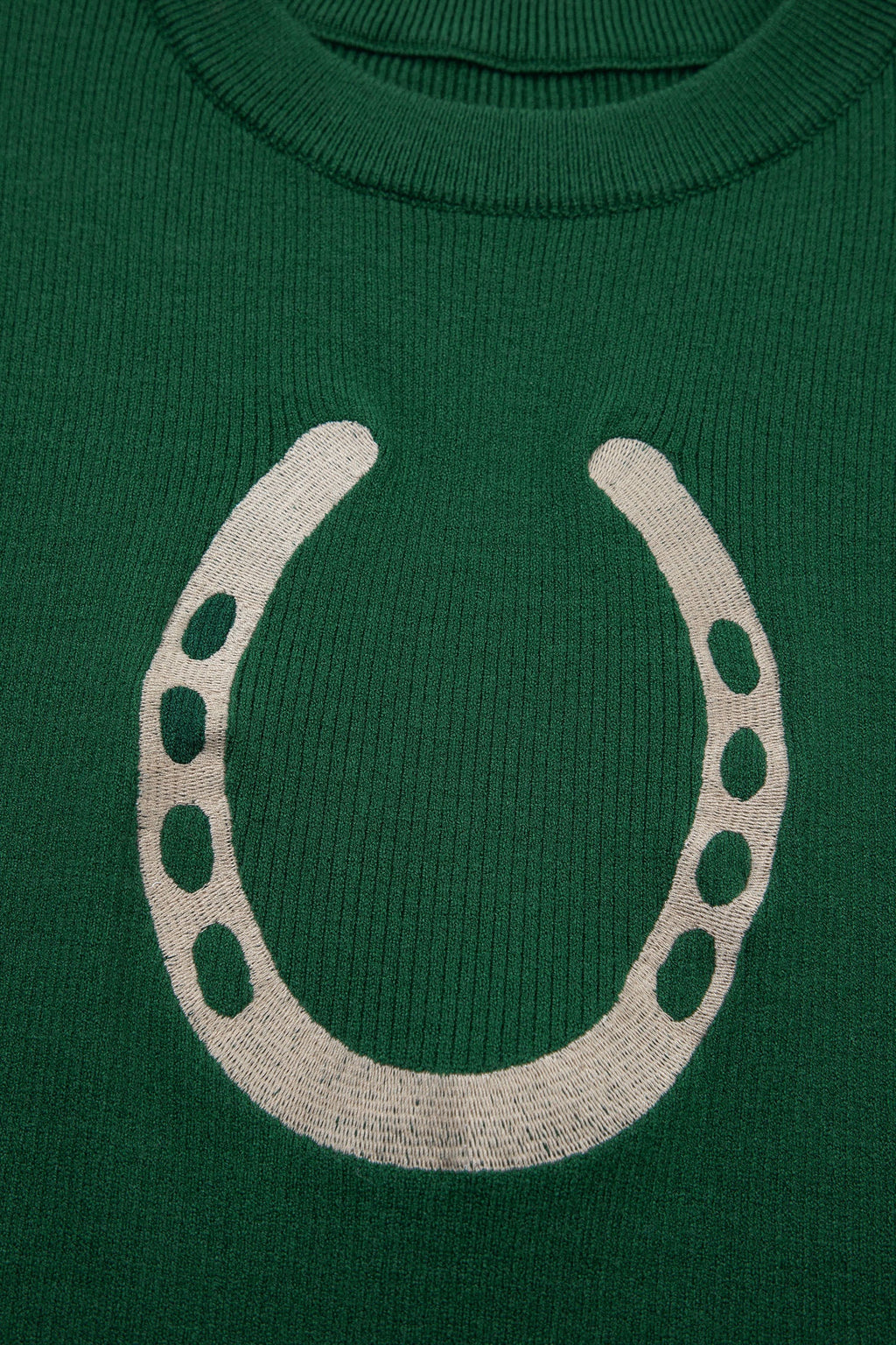 Blackish Green Horseshoe Graphic Western Short Sleeve Sweater