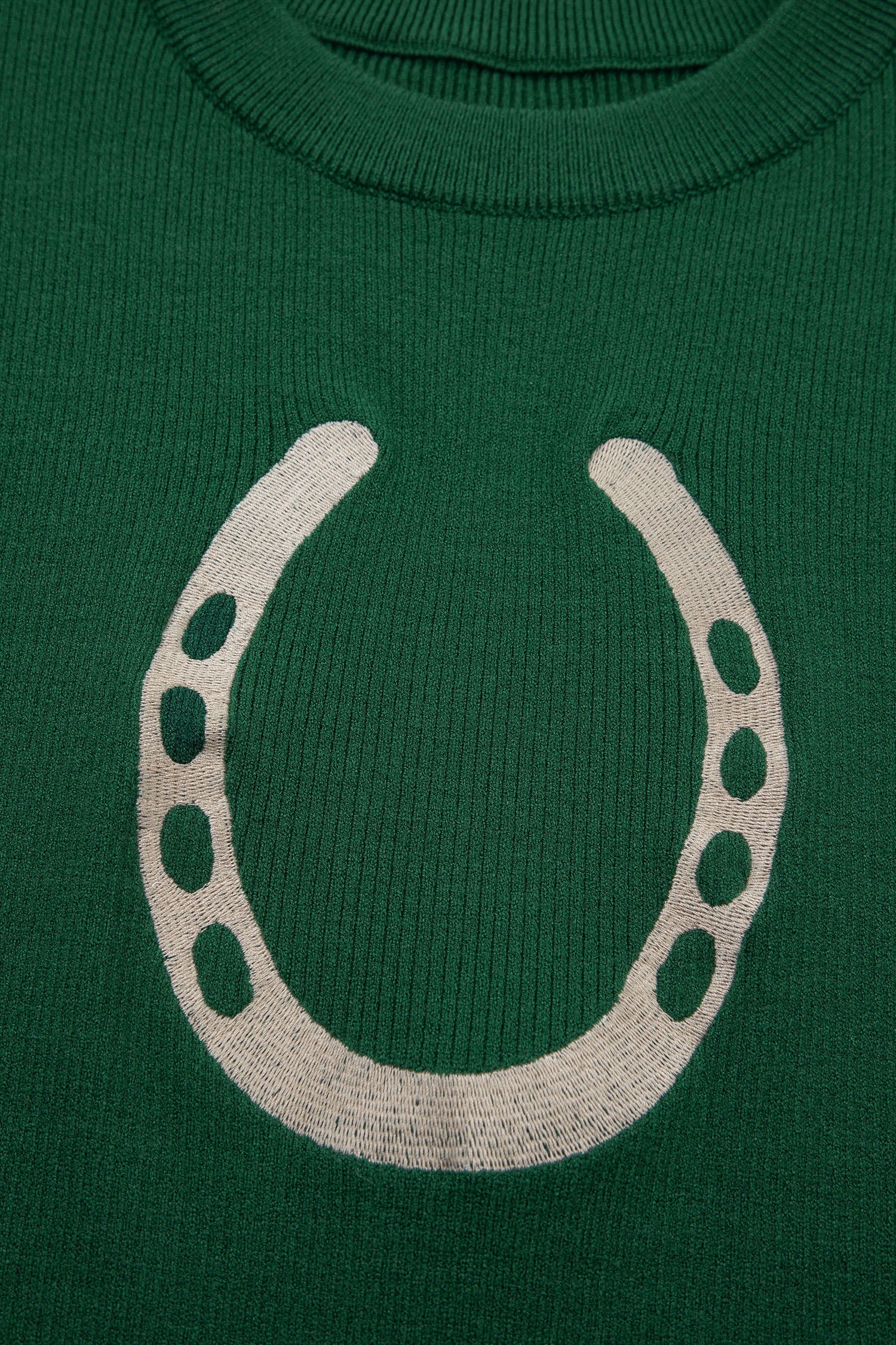 Blackish Green Horseshoe Graphic Western Short Sleeve Sweater
