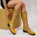 Lace Up Block Heels Boots