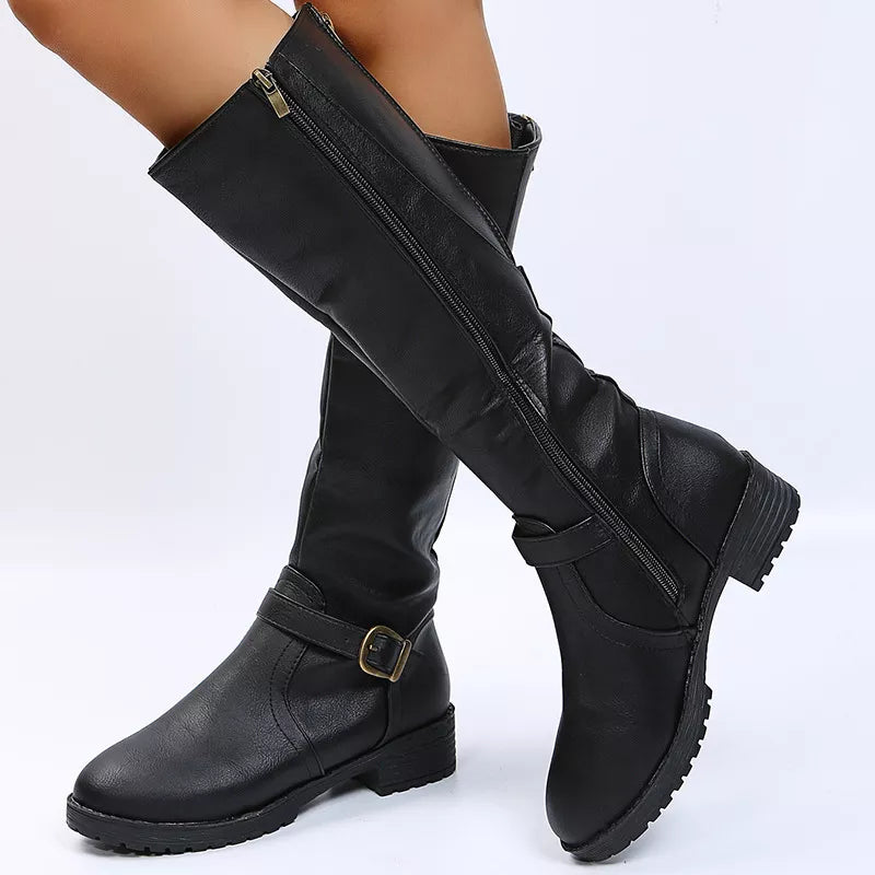 Round Toe Block Heels Boots