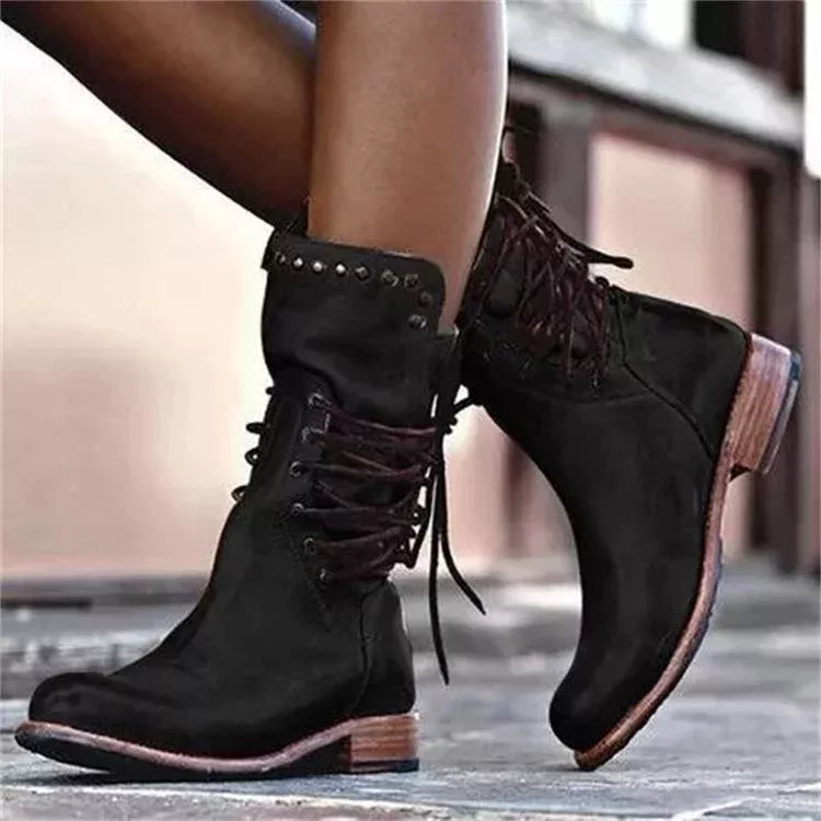 Lace Up Block Heels Boots