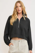 Half-Zip Cropped Sweatshirt with Zipper Collar