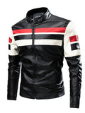 Men's Plus Size Striped Leather Moto Jacket