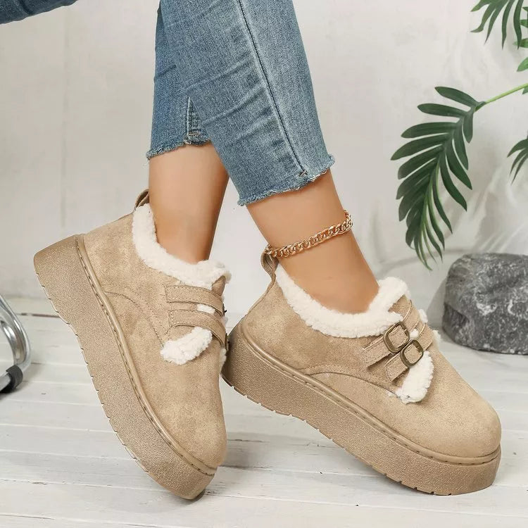 Buckle Strap Faux Fur Trim Platform Boots