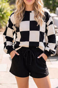 Checkerboard Print Sweatshirt and Shorts Set