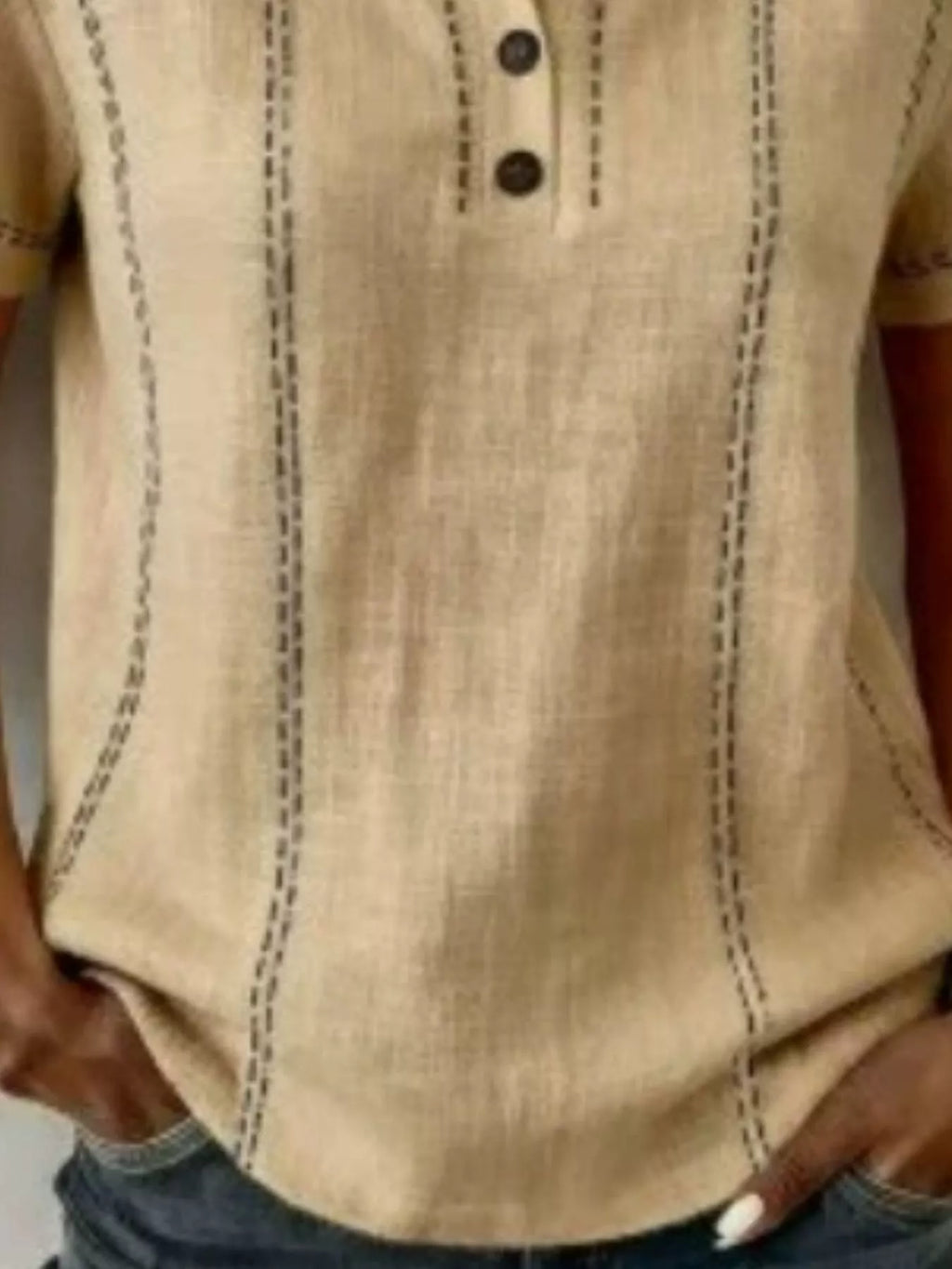 Full Size Button Detail Short Sleeve Blouse Plus Size
