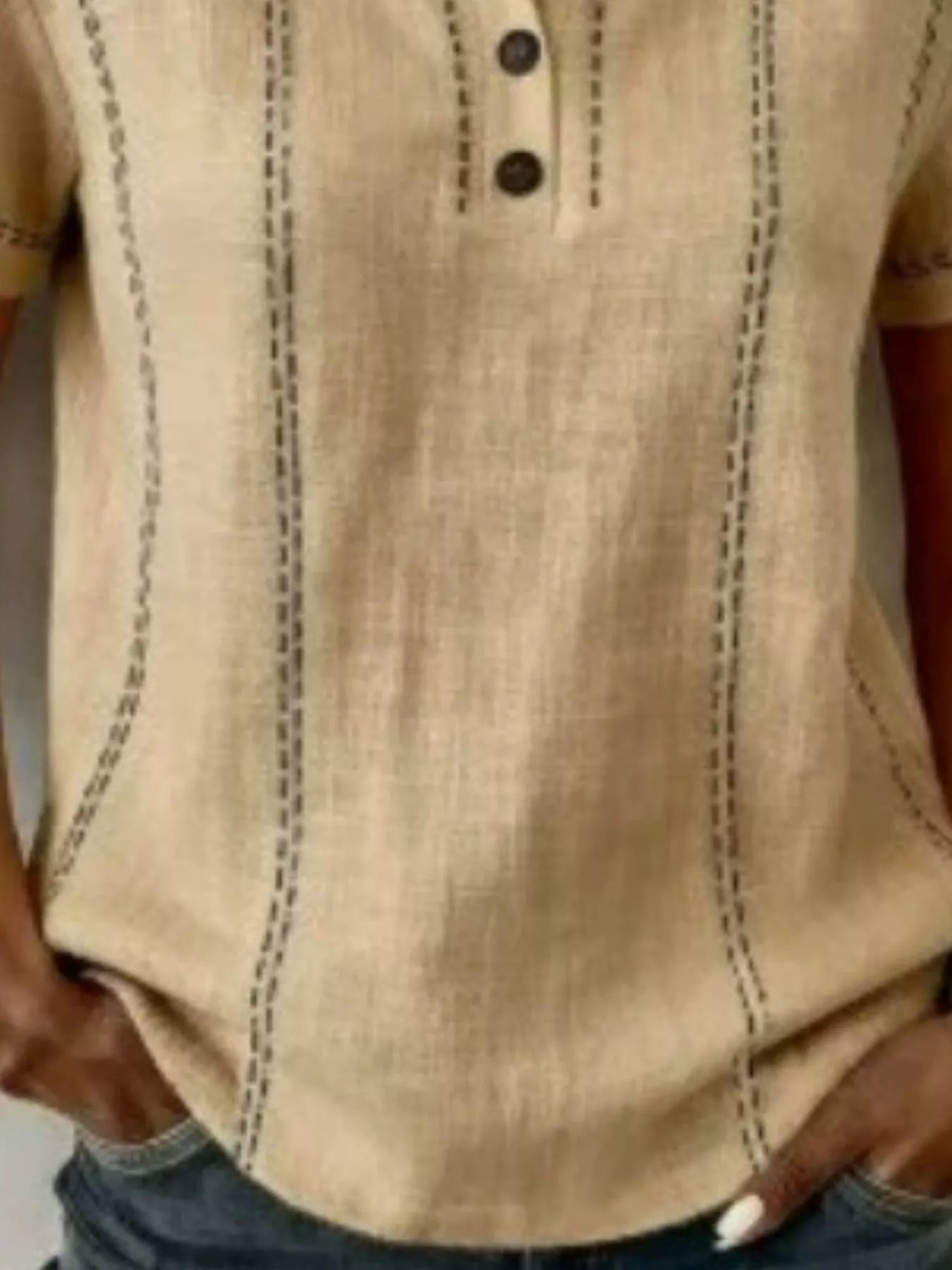 Full Size Button Detail Short Sleeve Blouse Plus Size