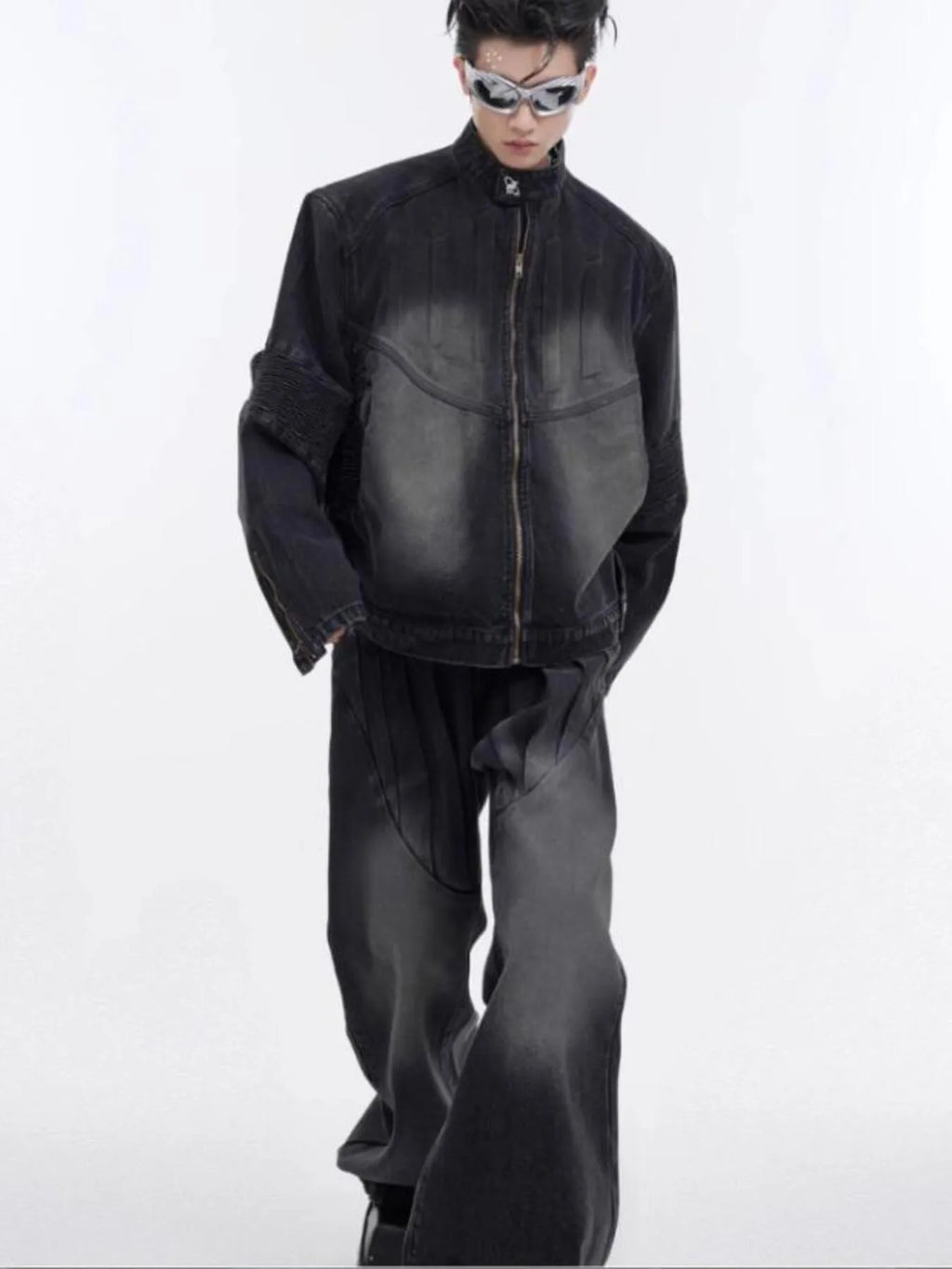 Men's Zip Up Long Sleeve Denim Jacket