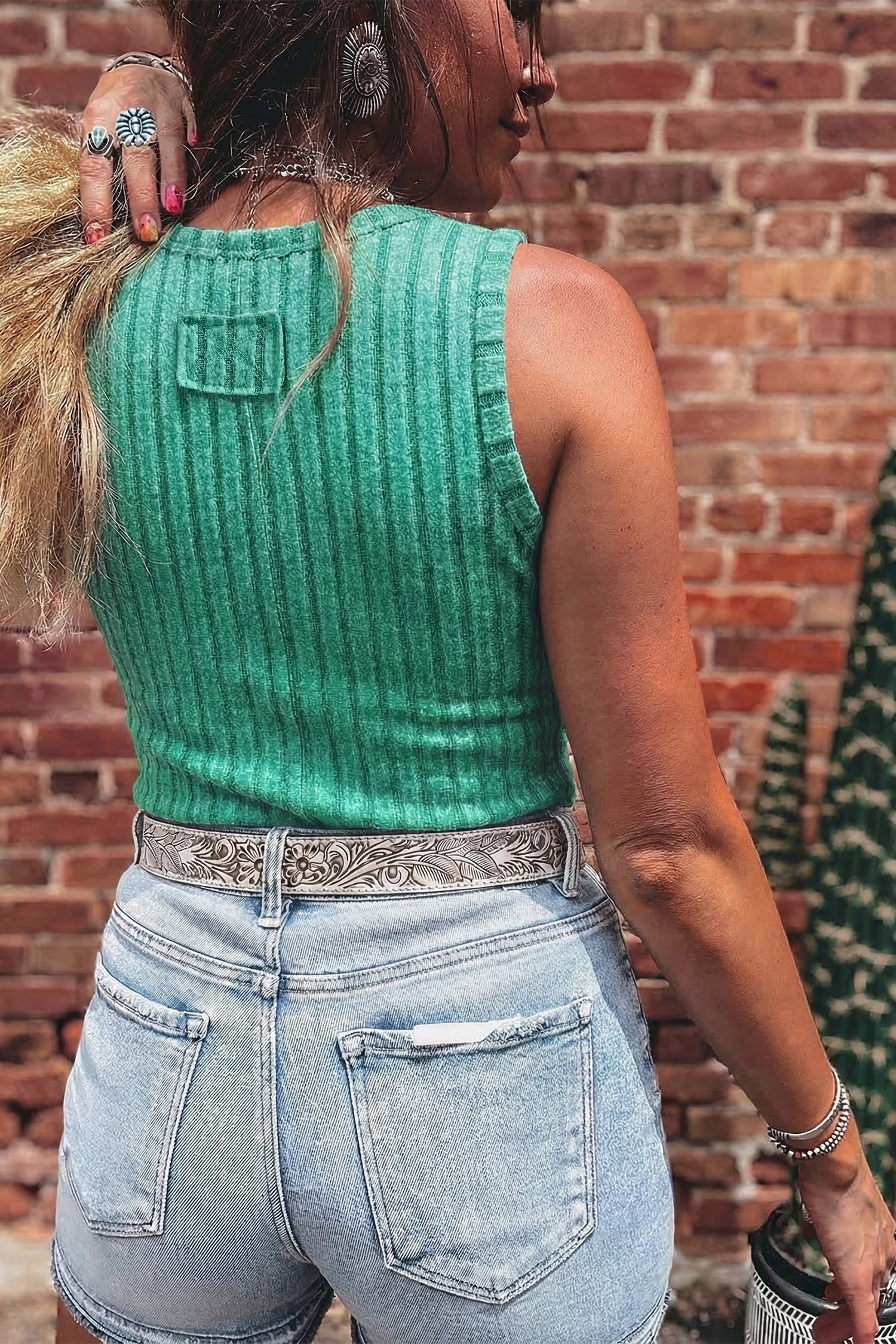 Sea Green Slim Ribbed Mineral Wash Tank Top