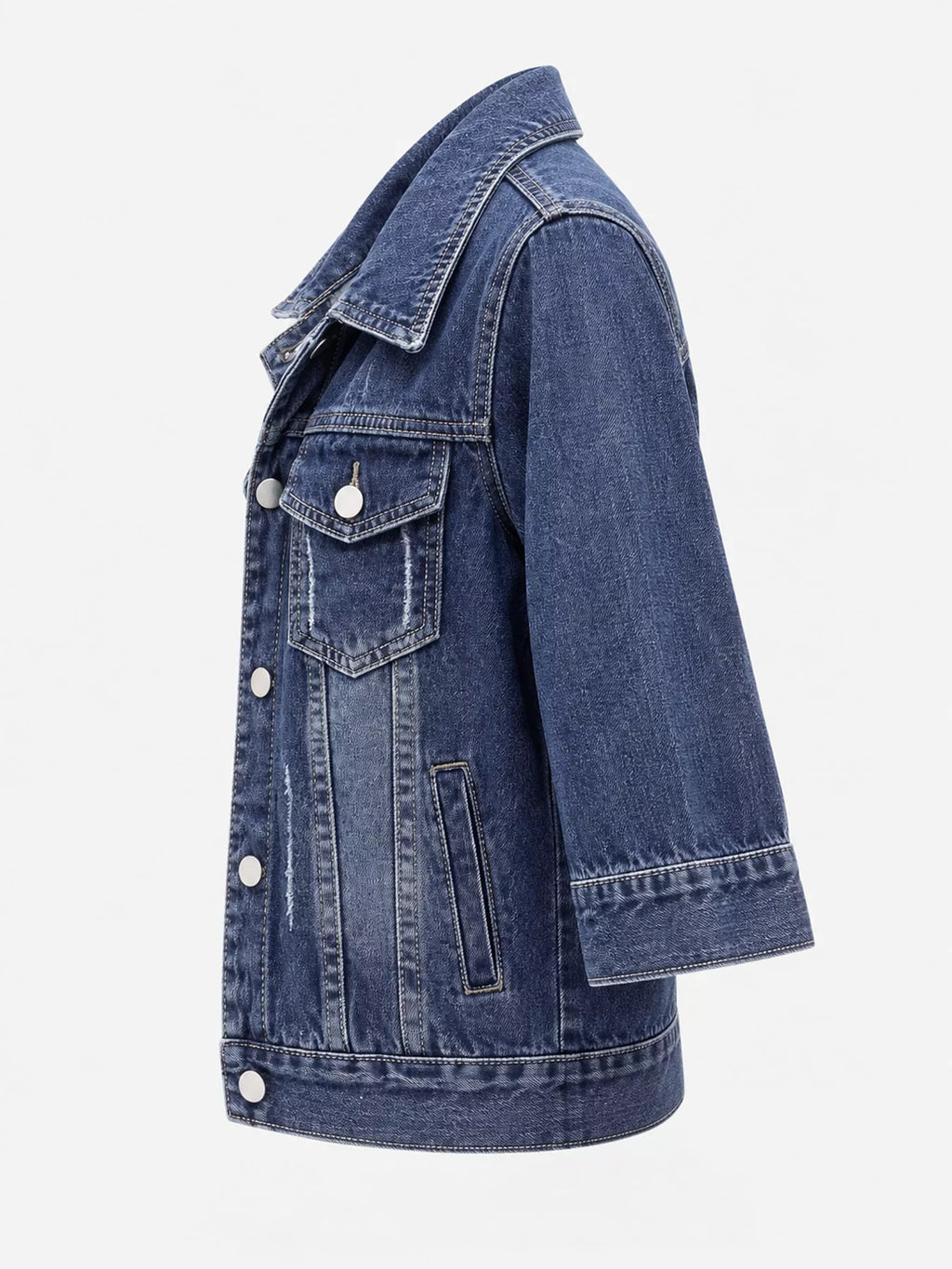Full Size Distressed Mid-Sleeve Denim Jacket Plus Size