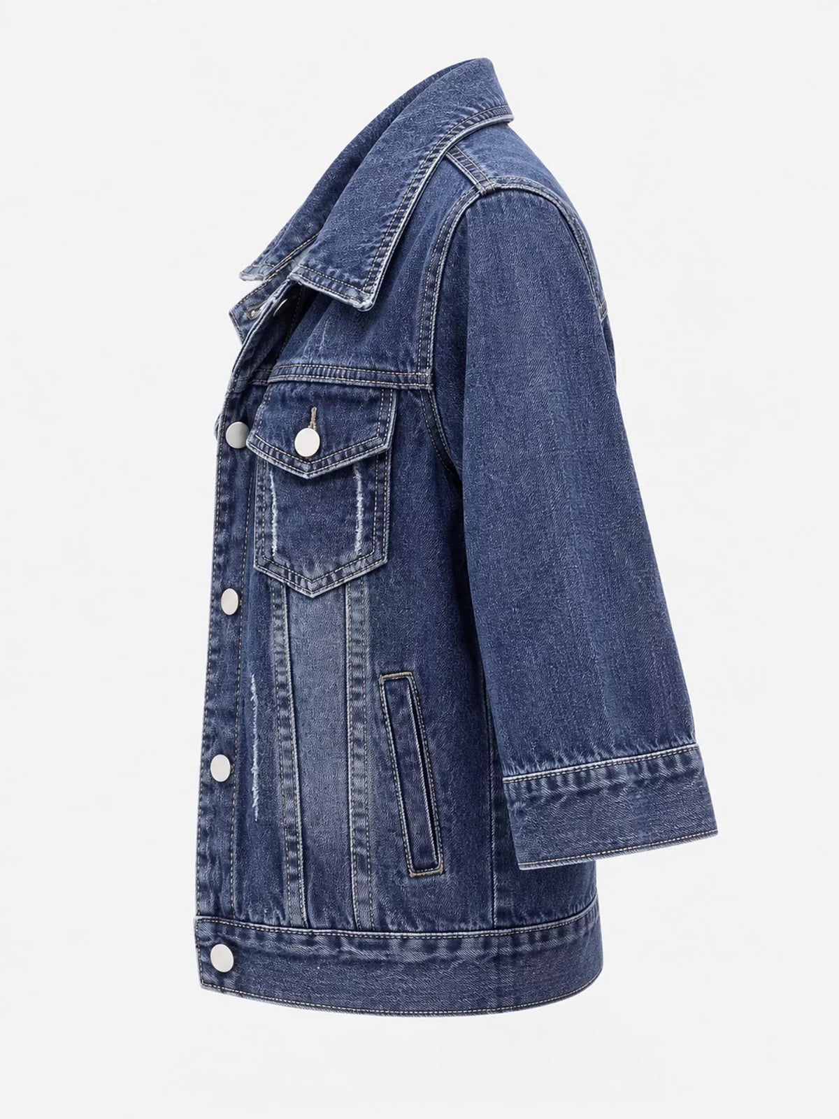 Full Size Distressed Mid-Sleeve Denim Jacket Plus Size