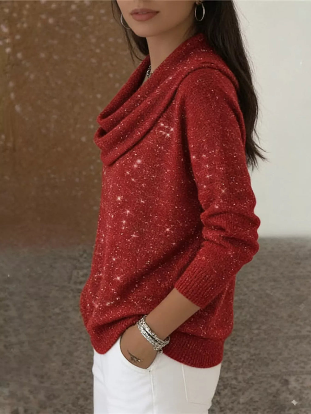 Full Size Solid Color Cowl Neck Sweater Plus Size
