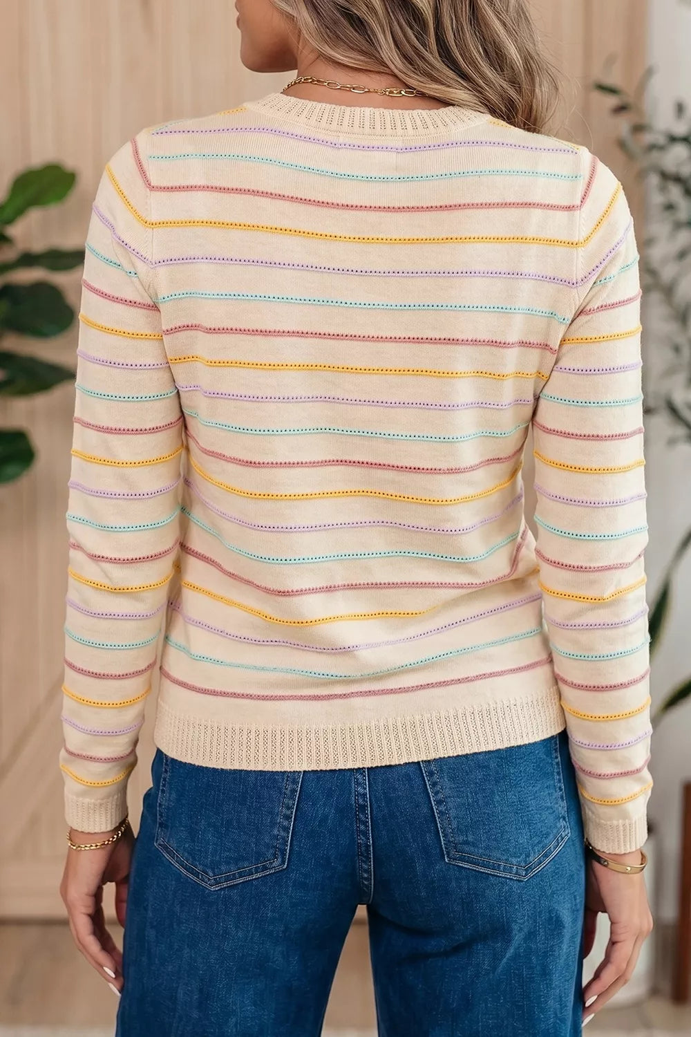Stripe Colorful Stripes Crew Neck Knit Sweater