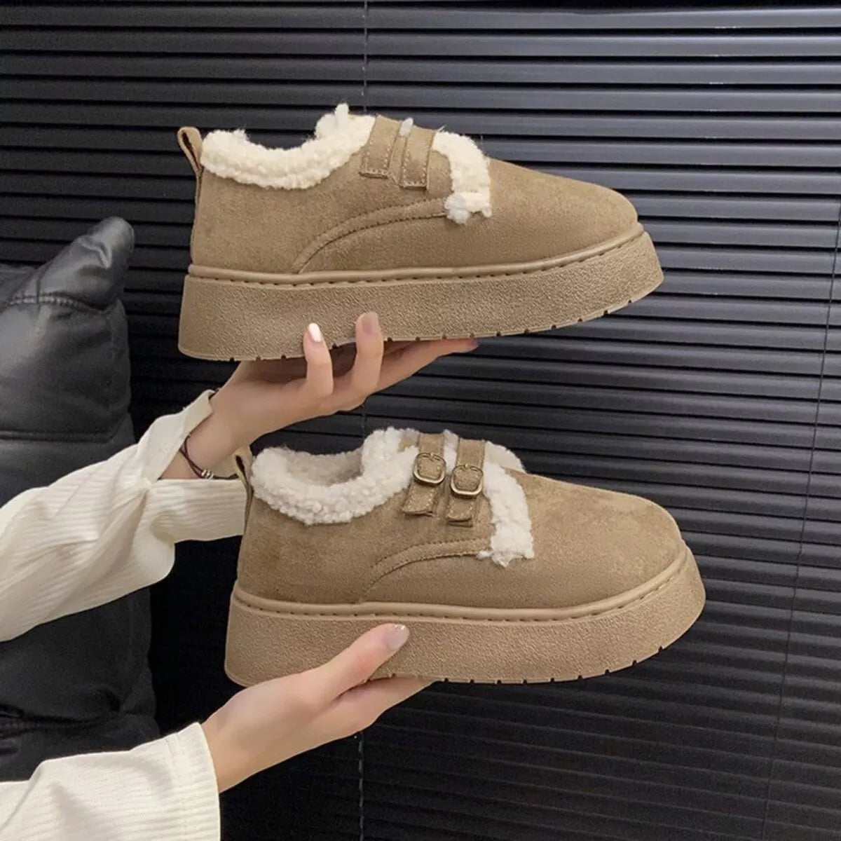Double Buckle Fur-Lined Winter Ankle Boots