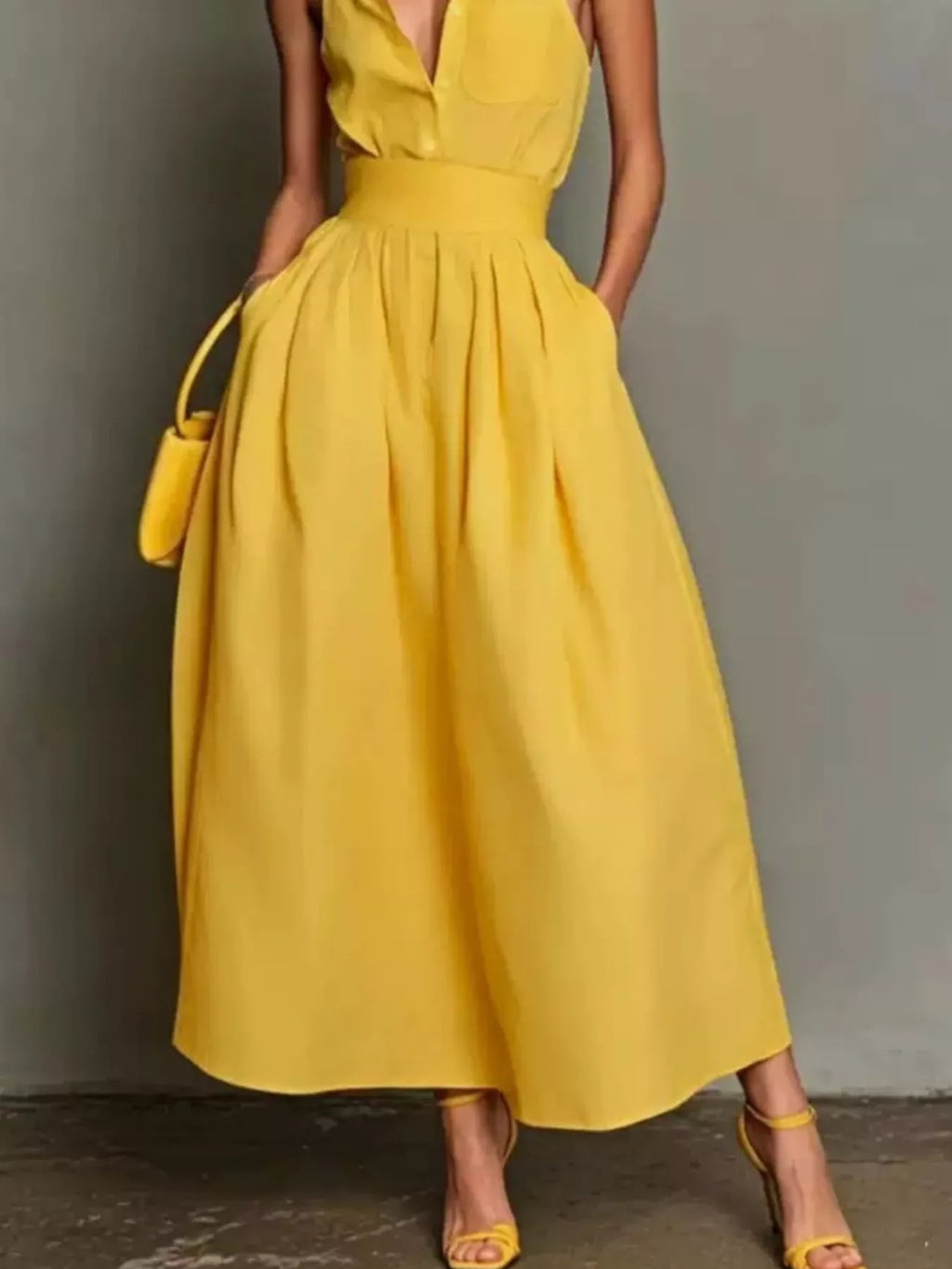 Sleeveless Collared A-Line Midi Dress