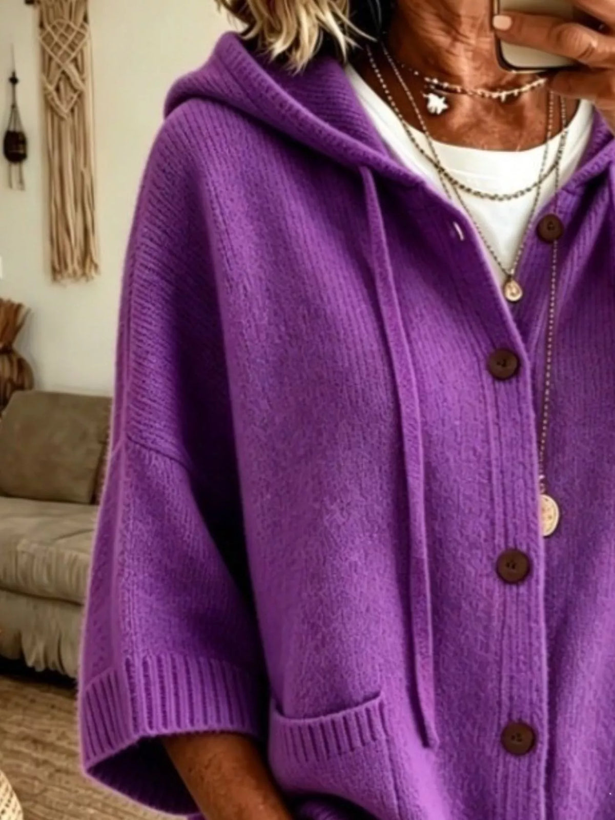 Full Size Hooded Button-Down Knit Cardigan Plus Size
