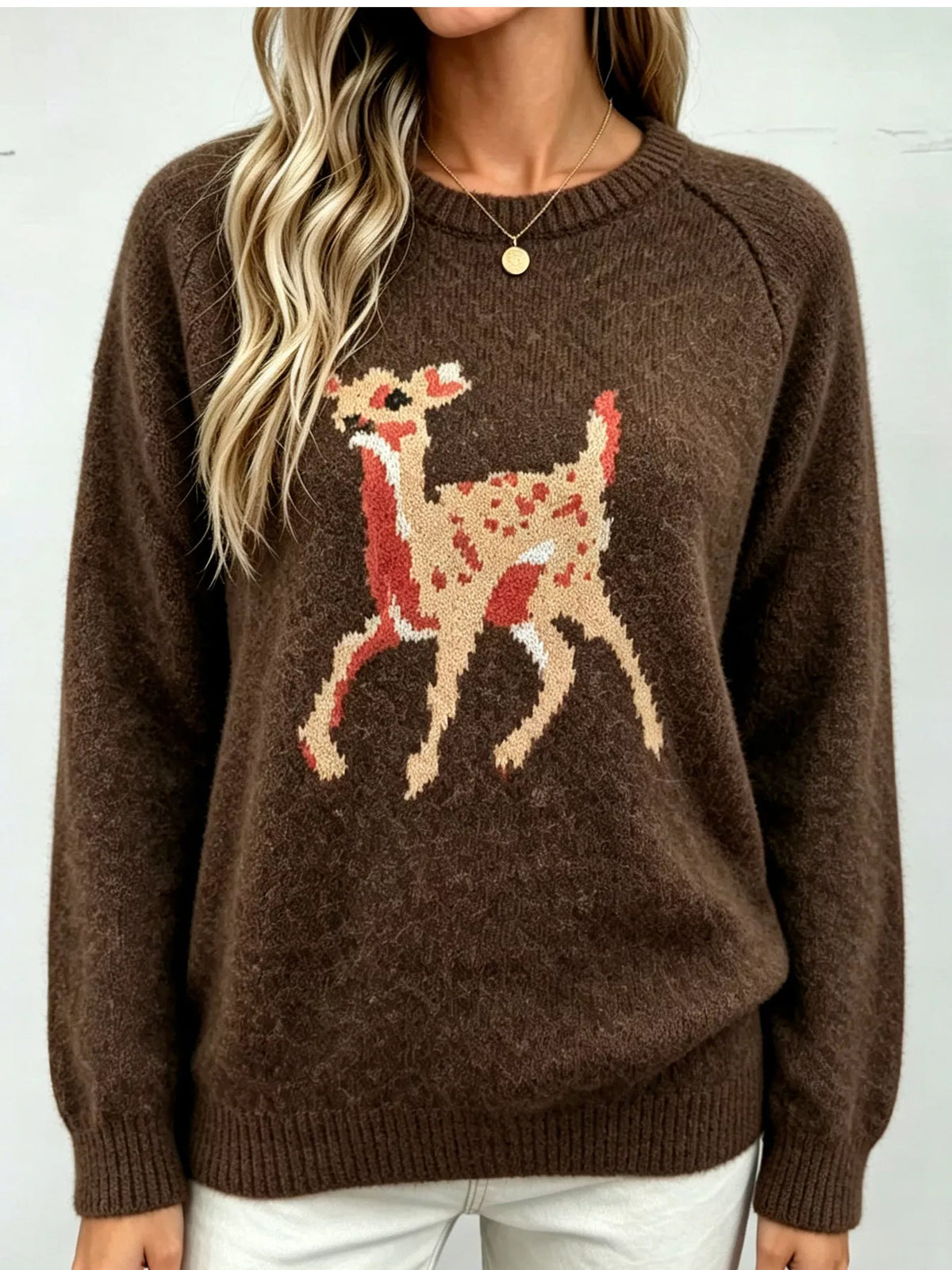 Deer Pattern Raglan Sleeve Sweater