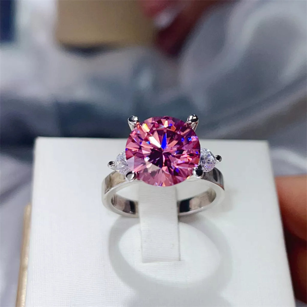5 Carat Moissanite Sterling Silver Round Pink Gemstone Ring