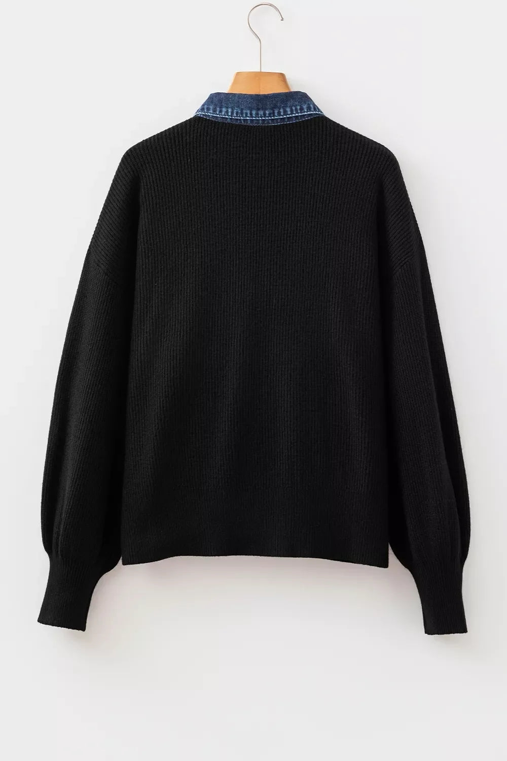 Denim Contrast Placket Long Sleeve Cardigan