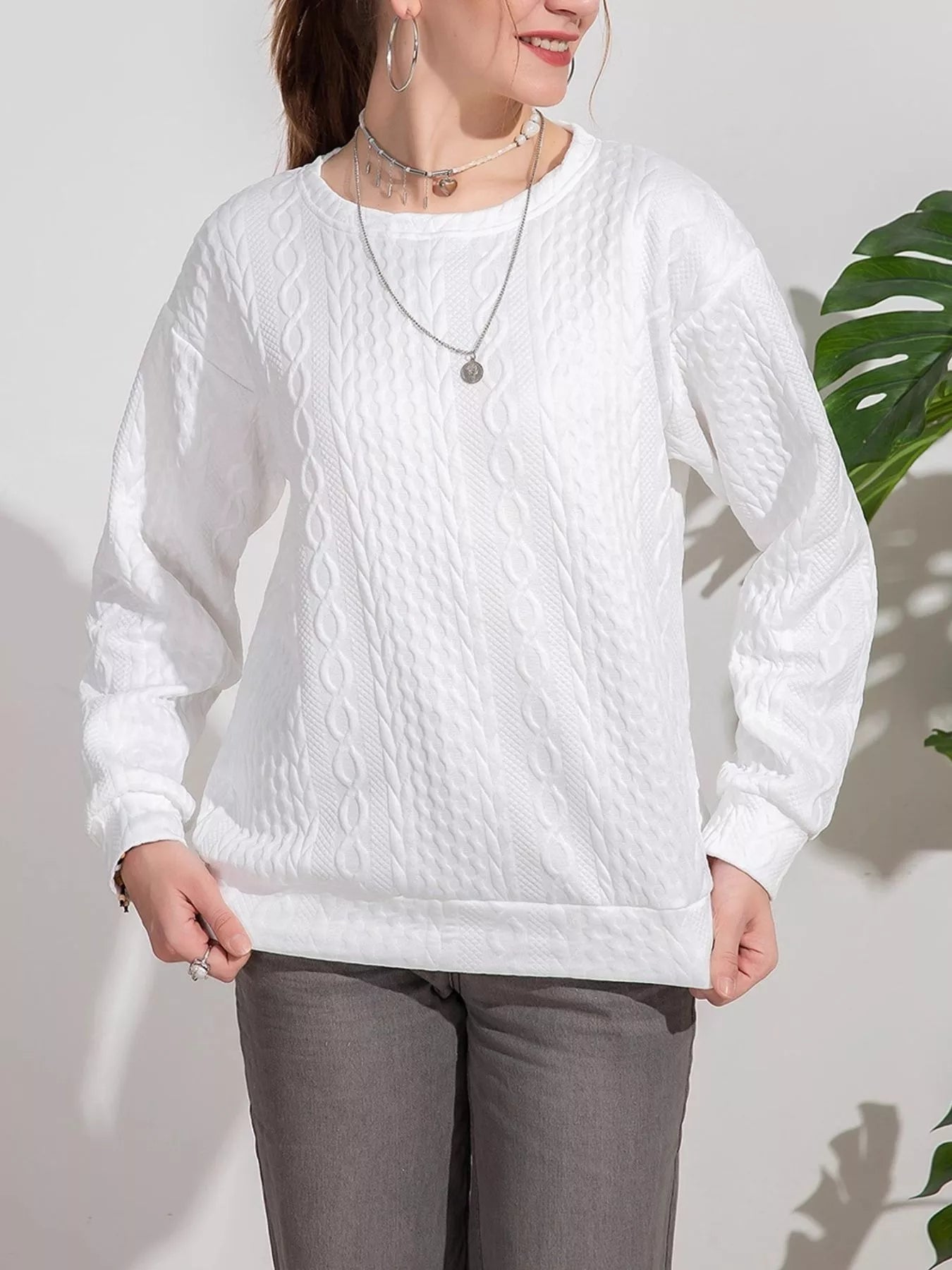 Textured Knit Crewneck Sweatshirt