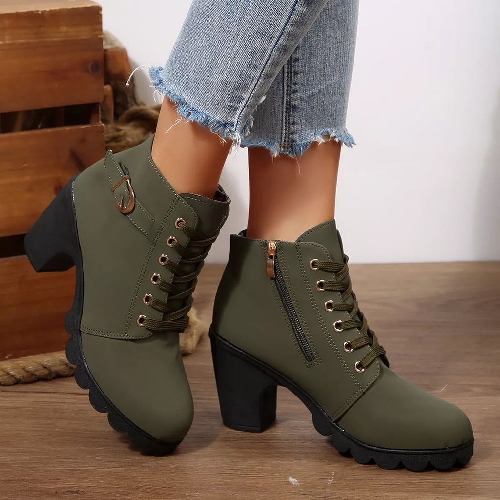 Lace Up Block Heels Boots