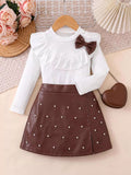 Children's Ruffled Long Sleeve Top and Skirt Set