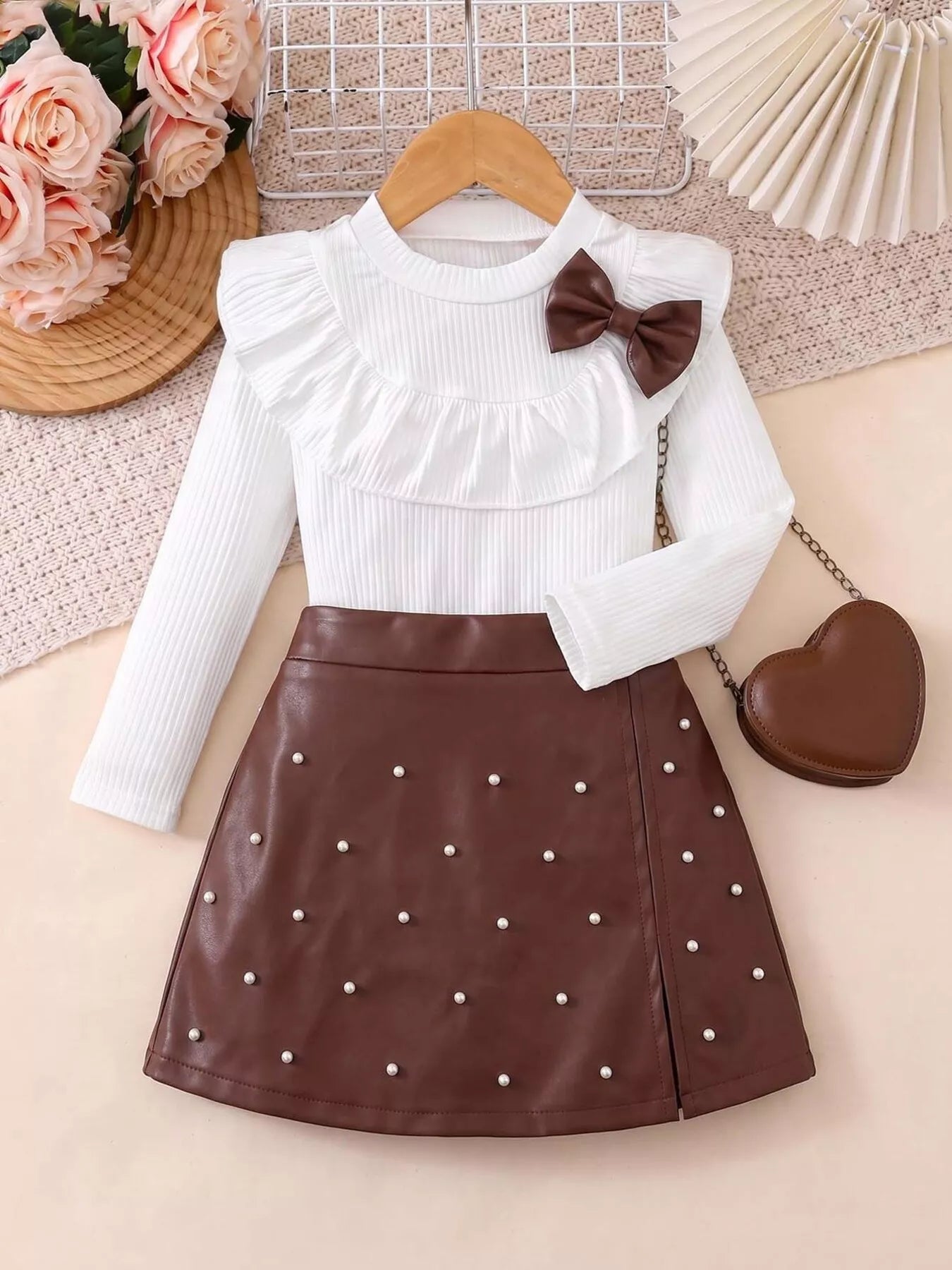 Children's Ruffled Long Sleeve Top and Skirt Set