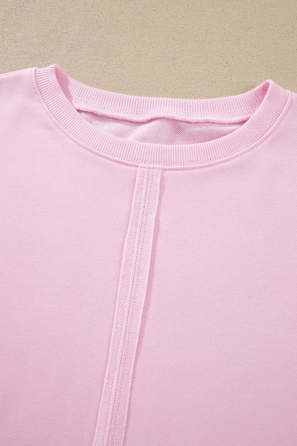 Solid Color Raw Seam Lace Detail Loose Casual Sweatshirt