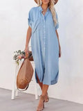 Button Down Denim Midi Shirt Dress