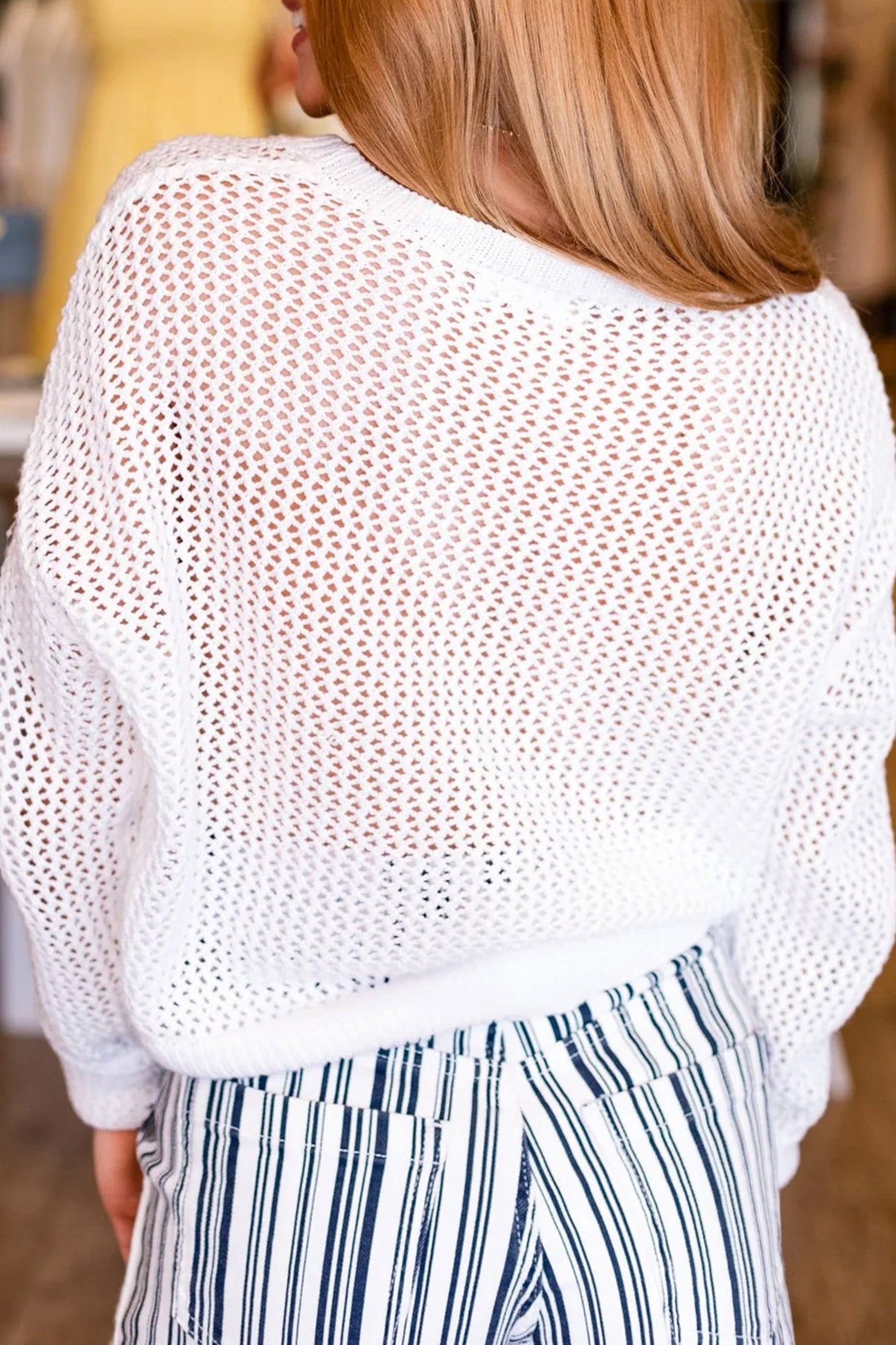 White Chenille BEACH Lettering Hollow Out Knit Casual Sweater