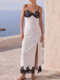 Polka Dot Lace Trim Spaghetti Strap Maxi Dress