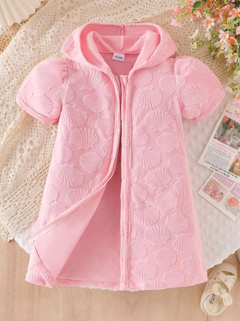 Children's Hooded Puff Sleeve Shell Textured Jacket