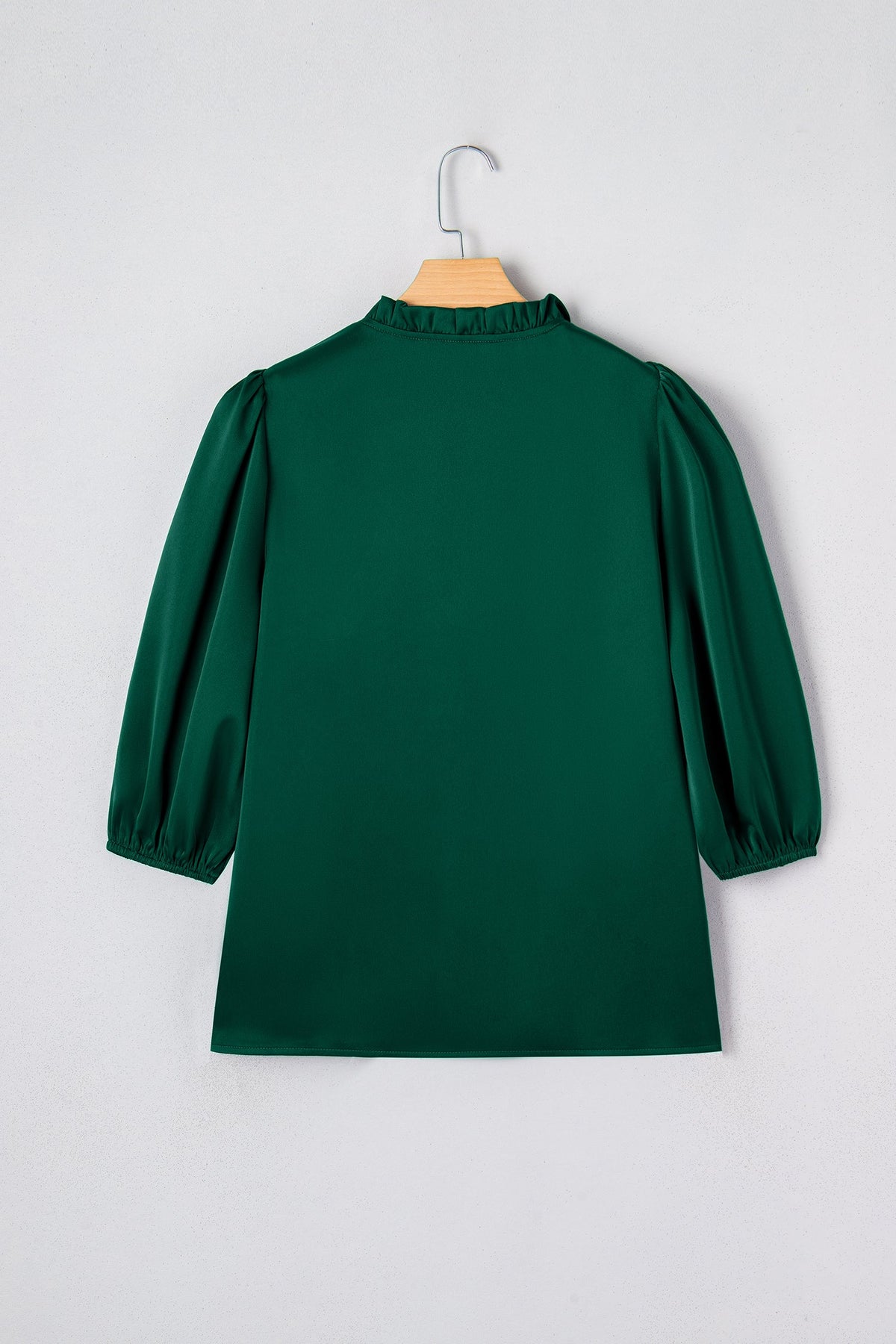 Solid Frilled Bow Tie V-Neck 3/4 Sleeve Blouse