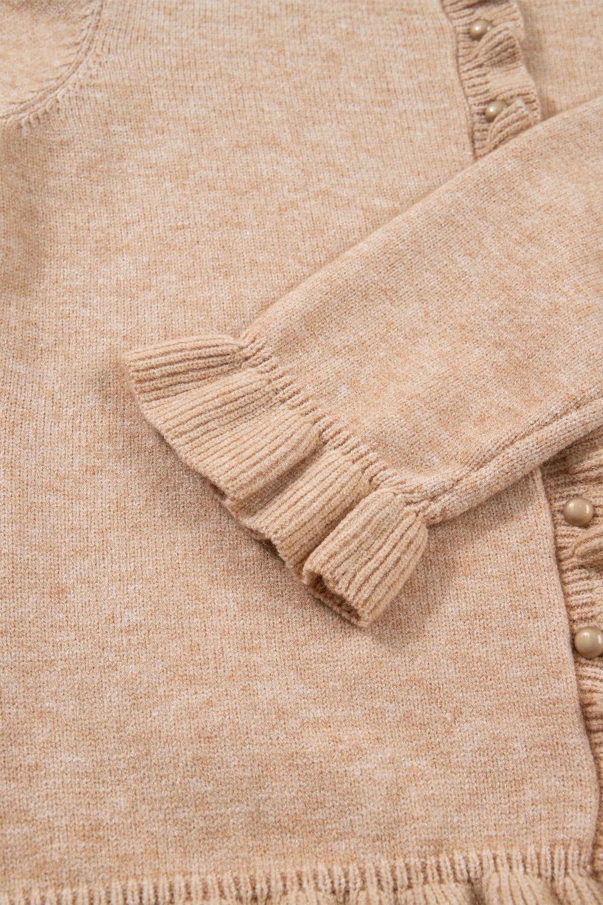 Solid Ruffle Trim Button Front Cardigan