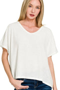 Ribbed V-Neck Short Sleeve Knit Top