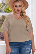 Khaki Striped Raglan Sleeve Plus Size Tee