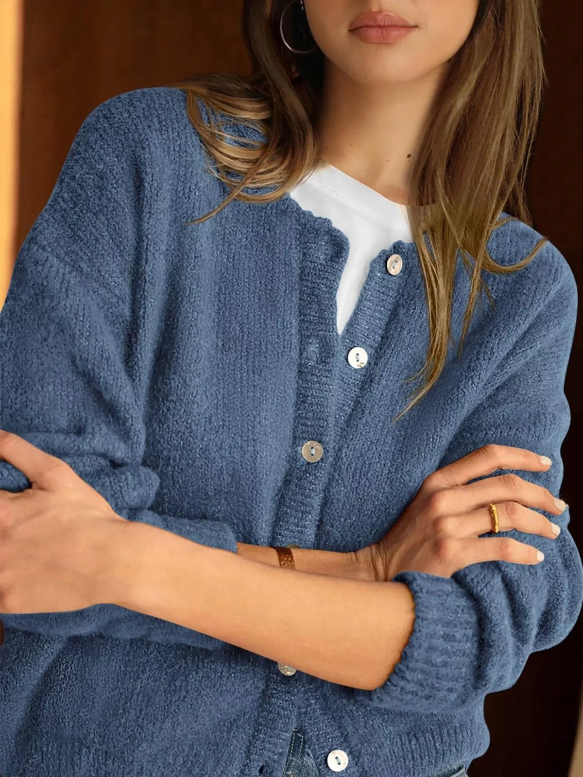 Button-Down Dropped Shoulder Cardigan