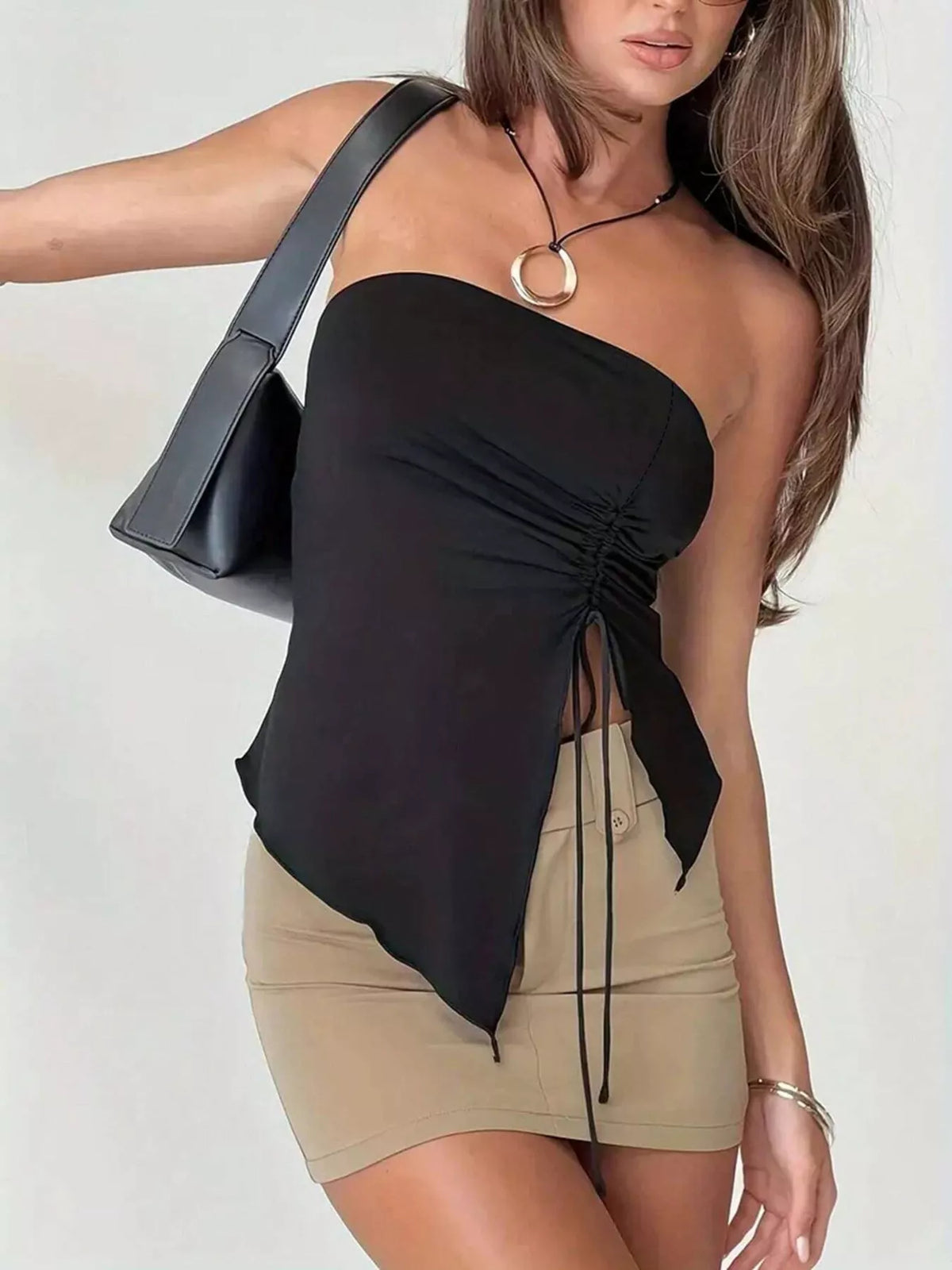 Strapless Ruched Drawstring Cami Top