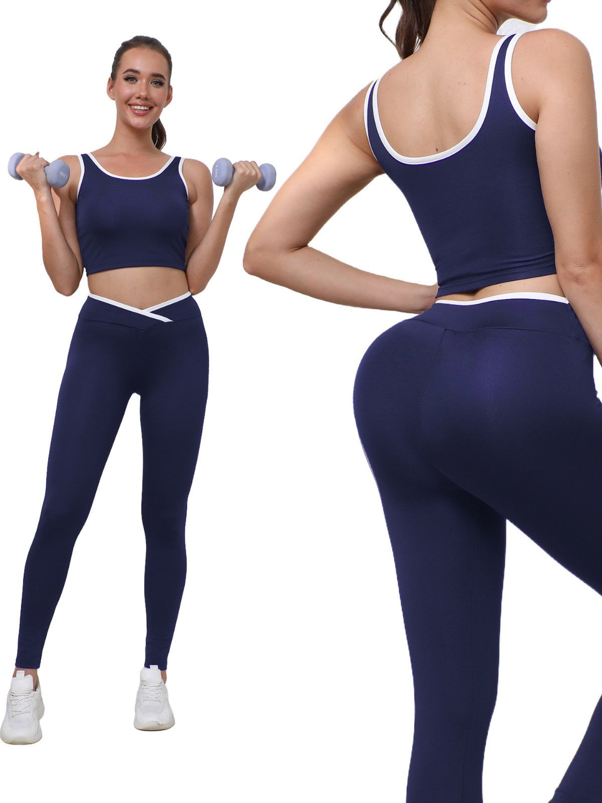European And American Style High-Waisted Butt-Lifting Pants, Breathable Fitness Running Tank Top Set, Outdoor Women's Yoga Wear