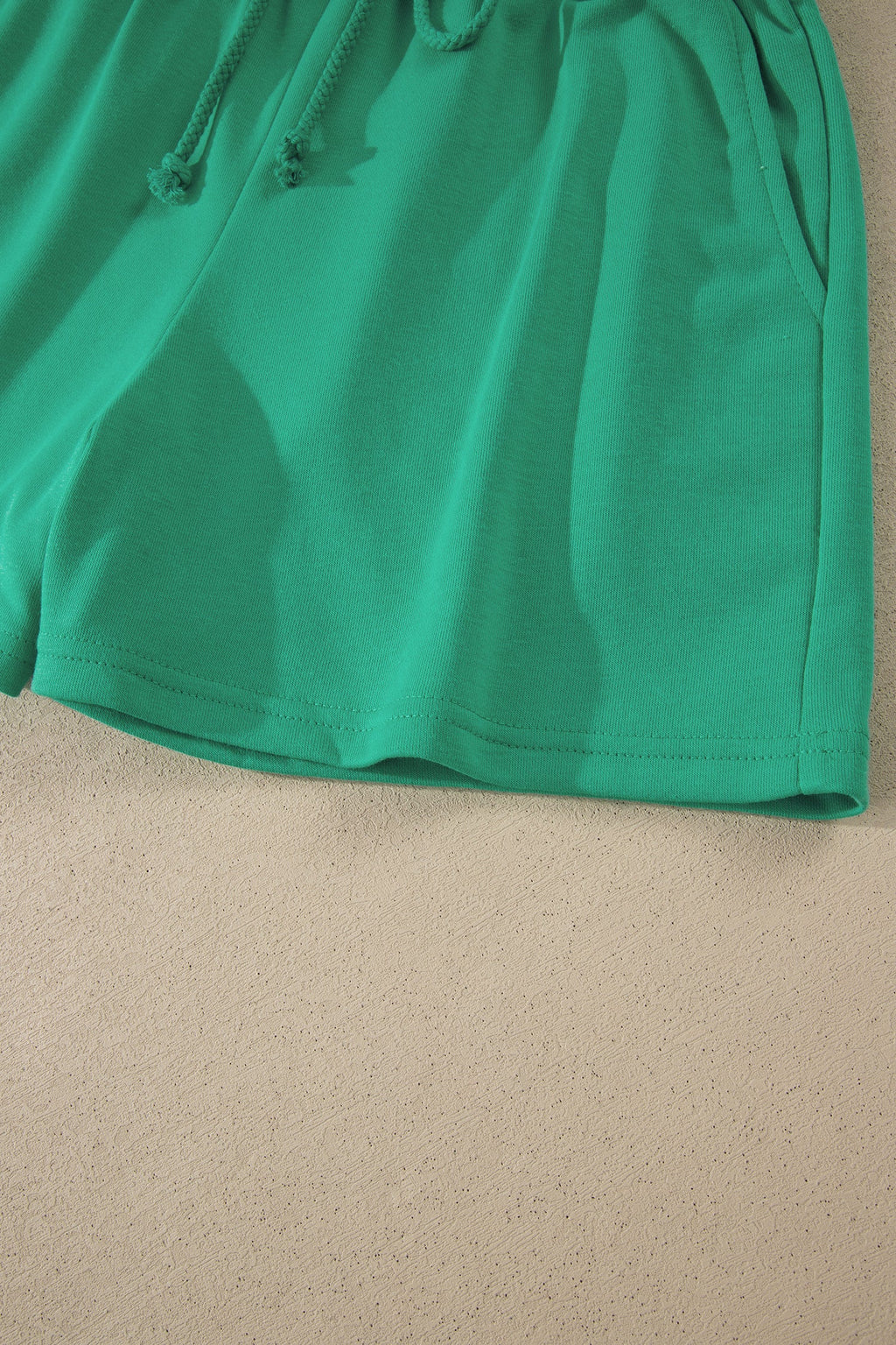 Sea Green Solid Color Loose Tee Drawstring Shorts 2pcs Outfit