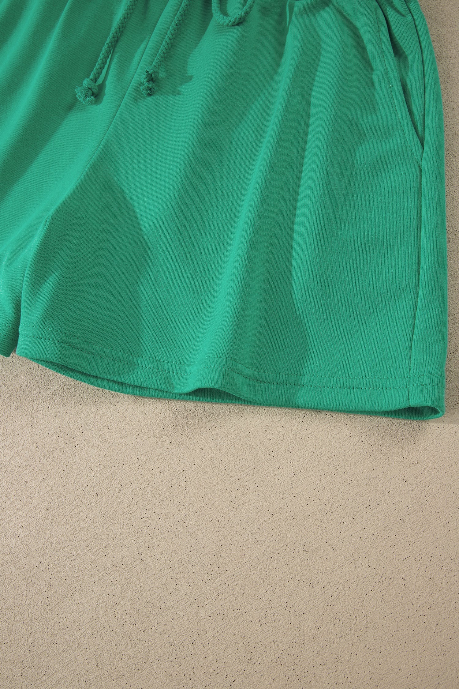 Sea Green Solid Color Loose Tee Drawstring Shorts 2pcs Outfit