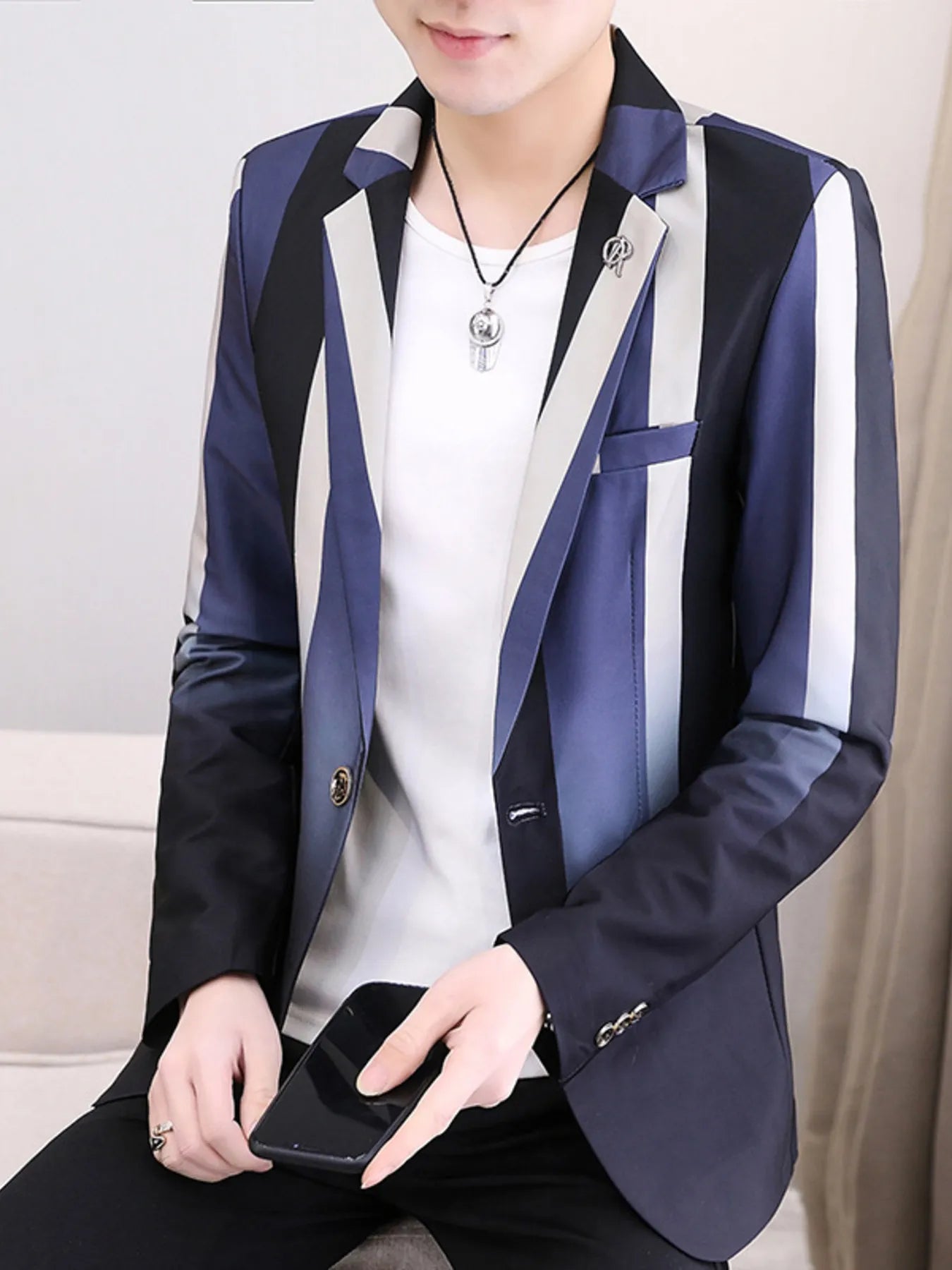 Men's Plus Size Gradient Striped Slim Fit Blazer