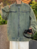 Men's Plus Size Zip Up Long Sleeve Denim Jacket