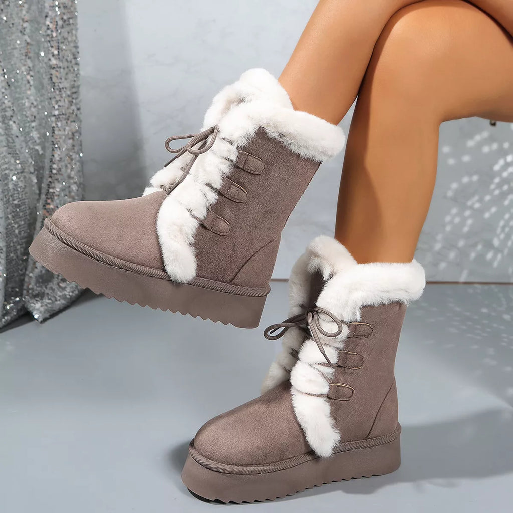 Fuzzy Trim Lace-Up Platform Boots