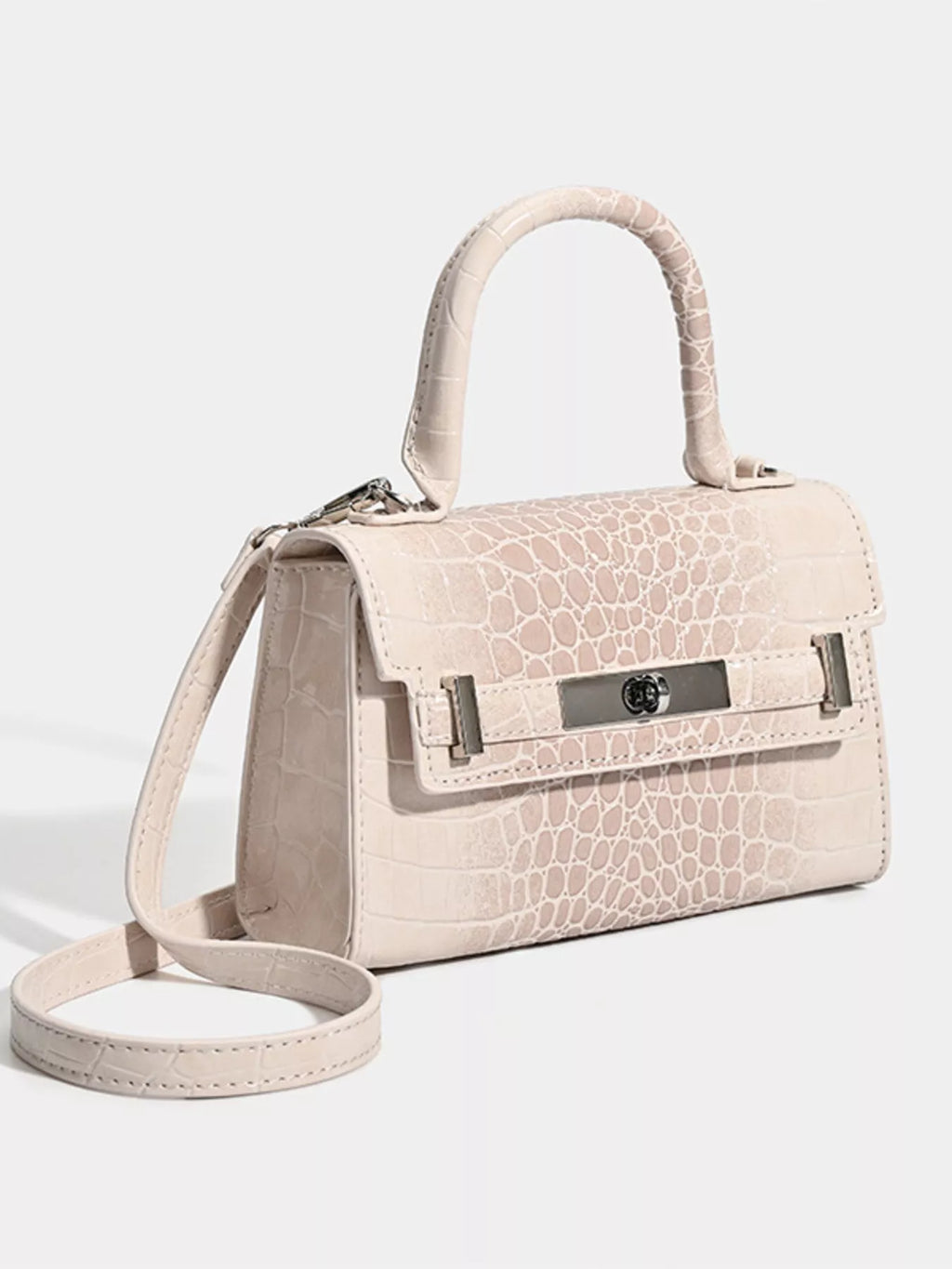Croc-Embossed Top Handle Handbag