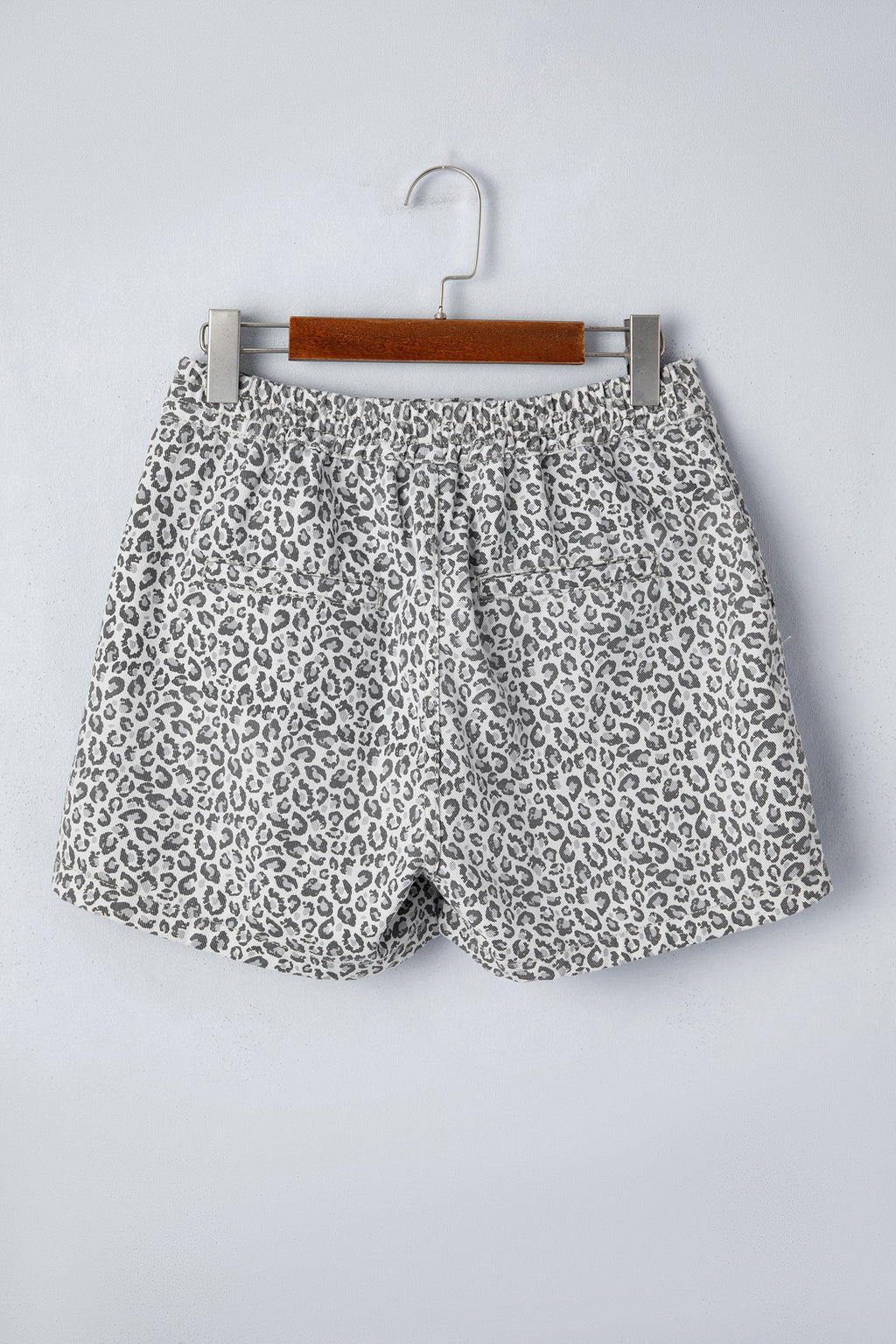 Gray Leopard Print Wrap Front Denim Shorts