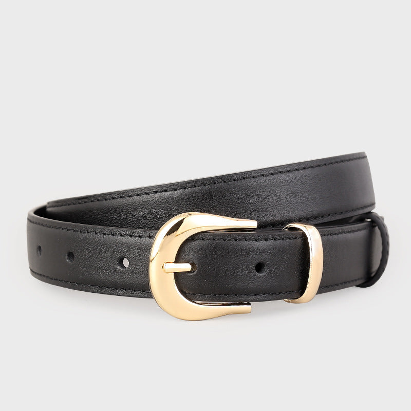Leather Skinny Belt with Golden Buckle