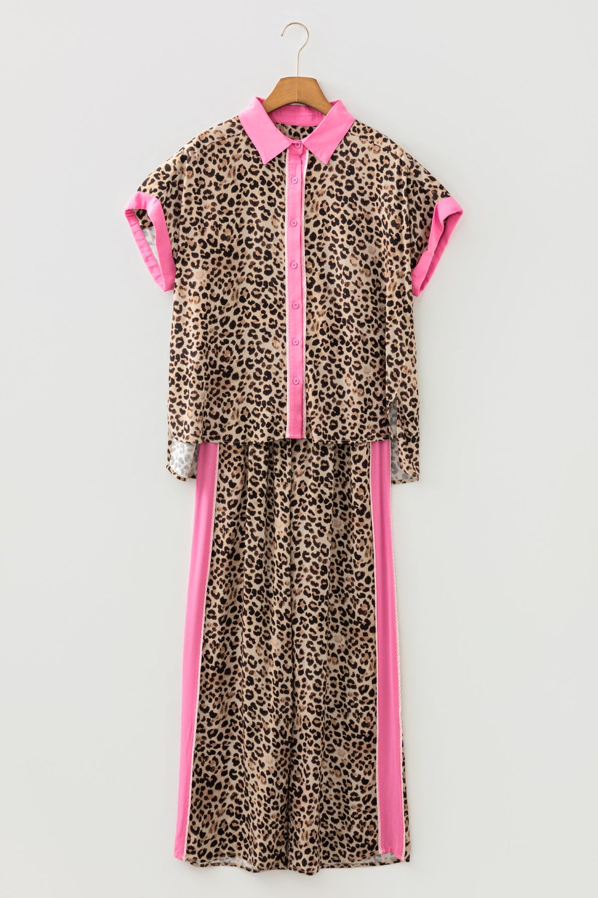 Leopard Contrast Trim Top and Pant Set